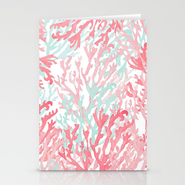 Modern hand painted coral pink teal reef coral floral Stationery Card Gallery Image 1