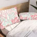 Modern hand painted coral pink teal reef coral floral Pillow Sham Gallery Image 2