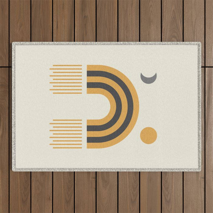 Sun and Moon Rainbow Midcentury style Outdoor Rug Gallery Image 1