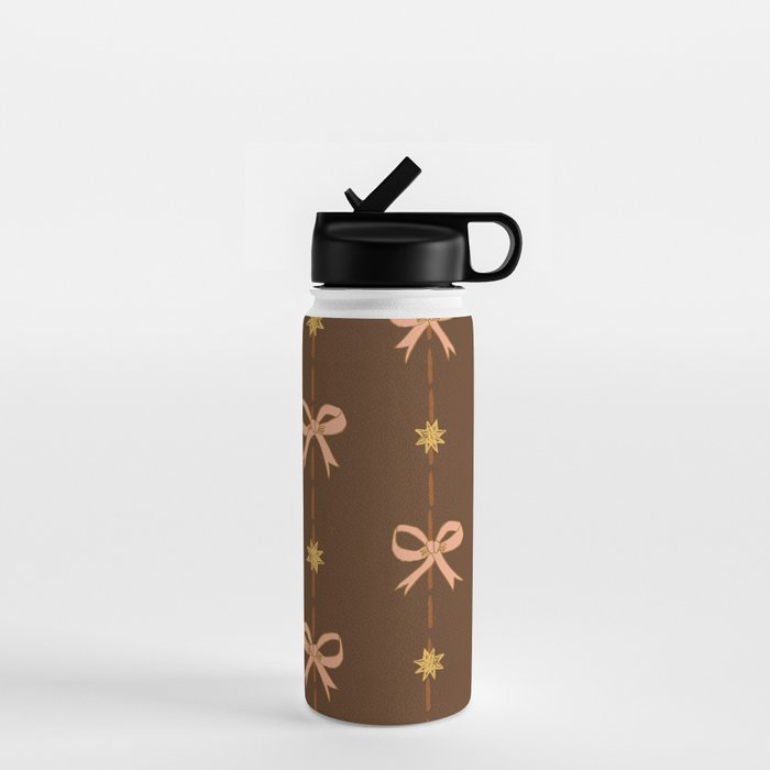 Cute Hair Bows and Stars in Brown and Peach Water Bottle Gallery Image 1