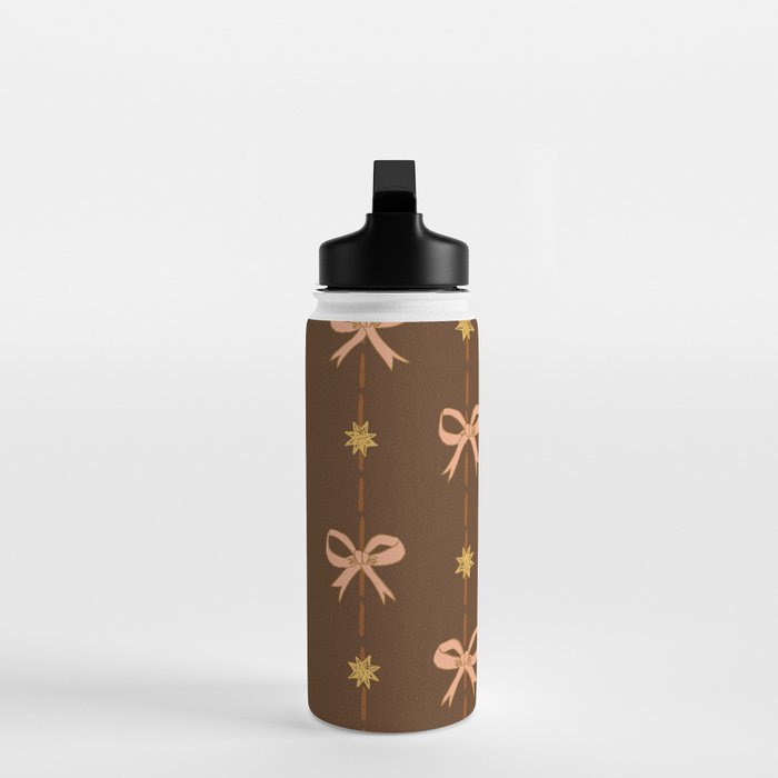 Cute Hair Bows and Stars in Brown and Peach Water Bottle Gallery Image 3