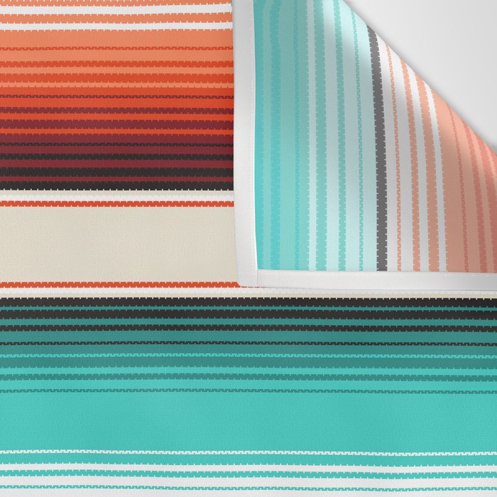 Navajo White, Turquoise and Burnt Orange Southwest Serape Blanket Stripes Wall Tapestry Gallery Image 3
