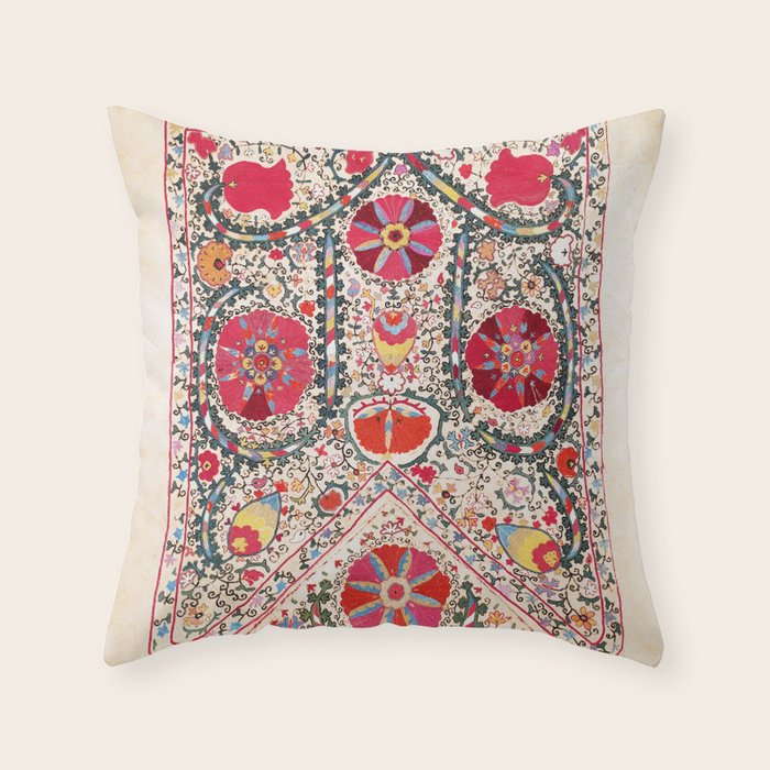 Lakai Suzani Uzbekistan Central Asian Embroidery Print Throw Pillow Gallery Image 1