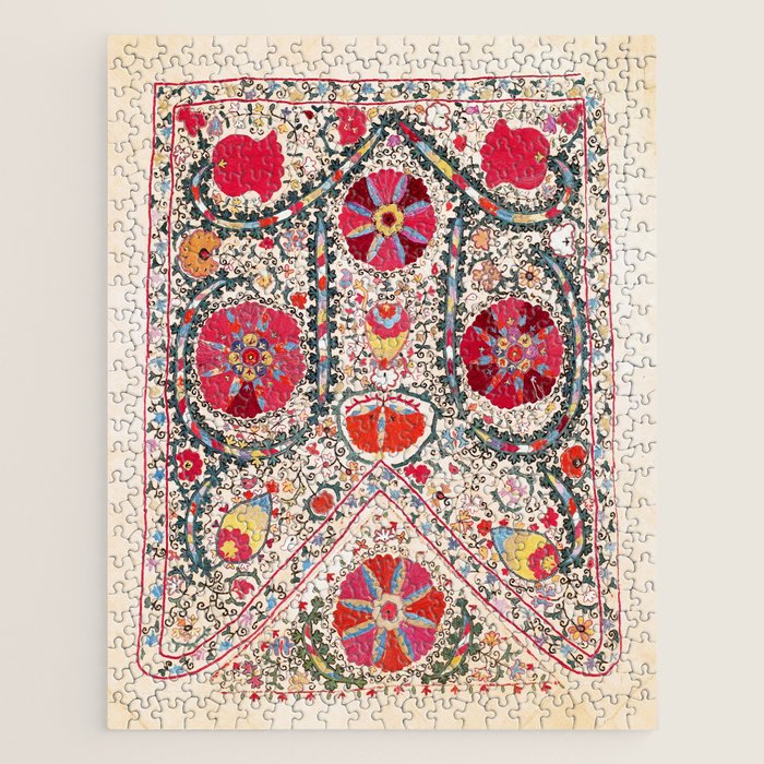 Lakai Suzani Uzbekistan Central Asian Embroidery Print Jigsaw Puzzle Gallery Image 1
