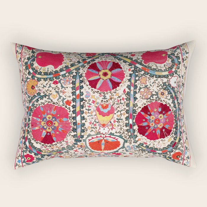 Lakai Suzani Uzbekistan Central Asian Embroidery Print Rectangular Pillow Gallery Image 1