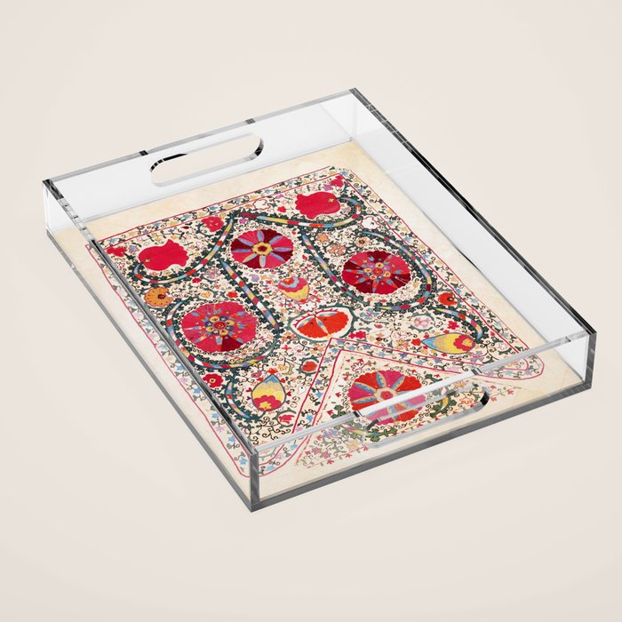 Lakai Suzani Uzbekistan Central Asian Embroidery Print Acrylic Tray Gallery Image 1