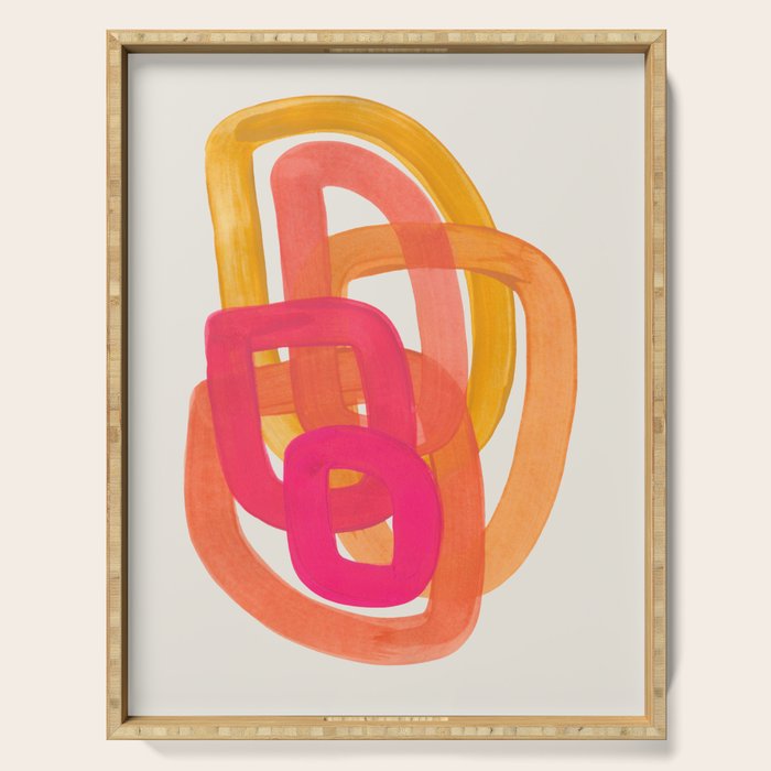 Funky Retro 70's Style Pattern Orange Pink Greindent Striped Circles Mid Century Colorful Pop Art Serving Tray Gallery Image 1