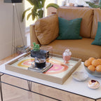 Funky Retro 70's Style Pattern Orange Pink Greindent Striped Circles Mid Century Colorful Pop Art Serving Tray Gallery Image 2