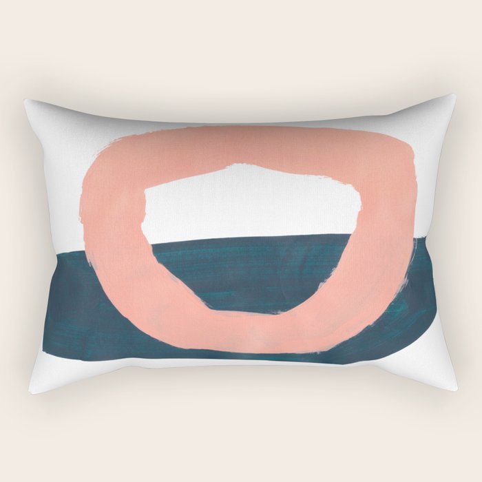 Mid Century Modern Abstract Minimalist Shapes Teal Blue Salmon Pink Rectangular Pillow Gallery Image 2
