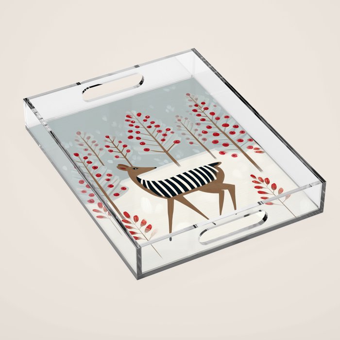 Deer In the Snowy Forest Acrylic Tray Gallery Image 1