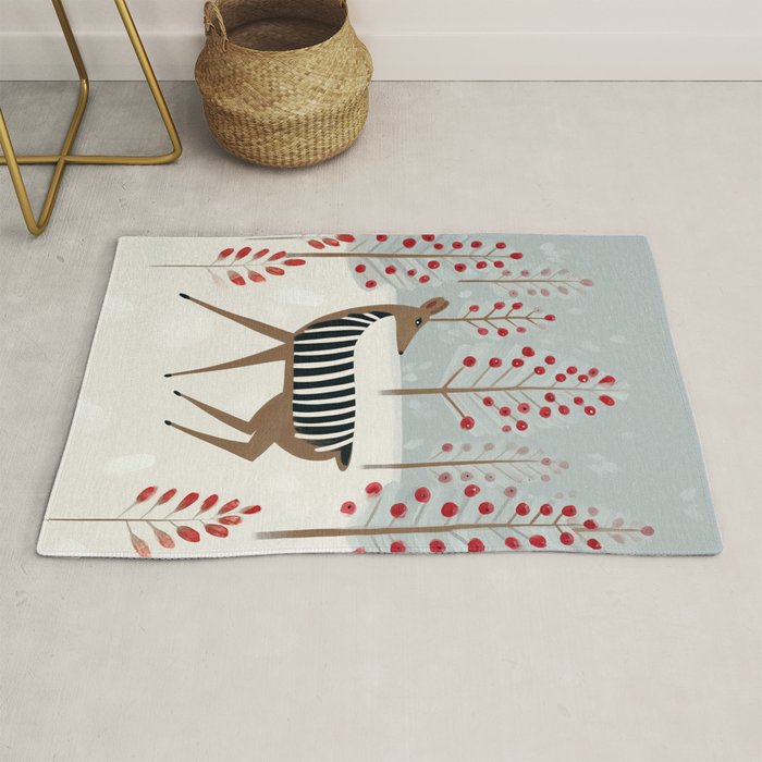 Deer In the Snowy Forest Rug Gallery Image 1