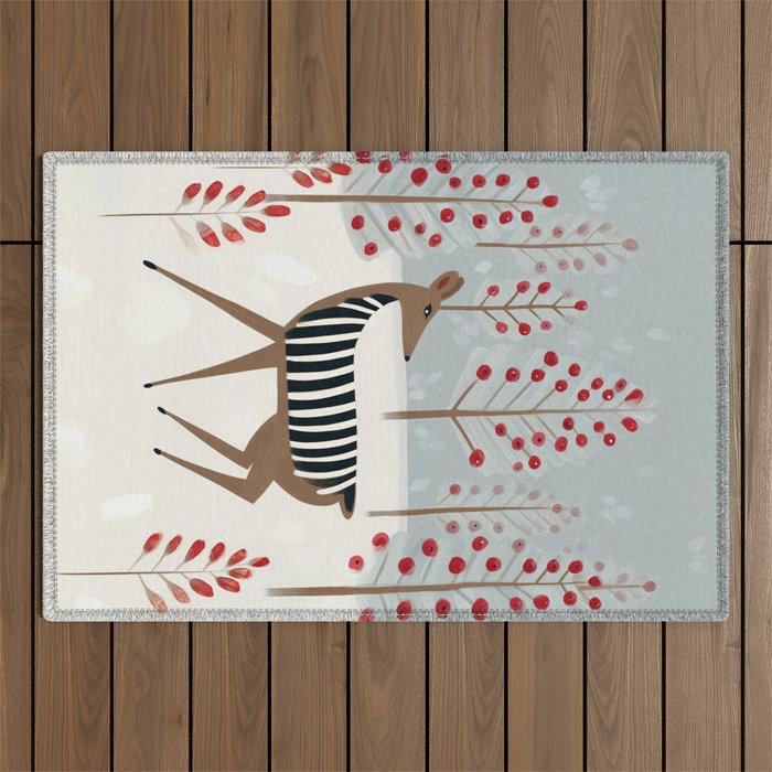 Deer In the Snowy Forest Outdoor Rug Gallery Image 1