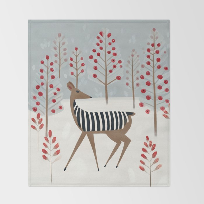 Deer In the Snowy Forest Throw Blanket Gallery Image 2