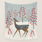 Deer In the Snowy Forest Wall Tapestry Gallery Image 4
