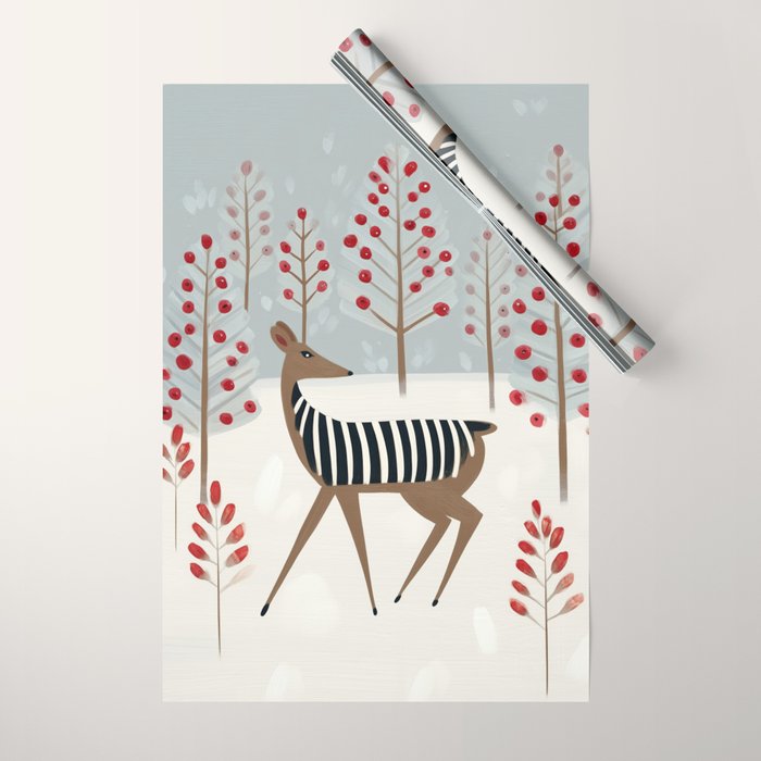 Deer In the Snowy Forest Wrapping Paper Gallery Image 1