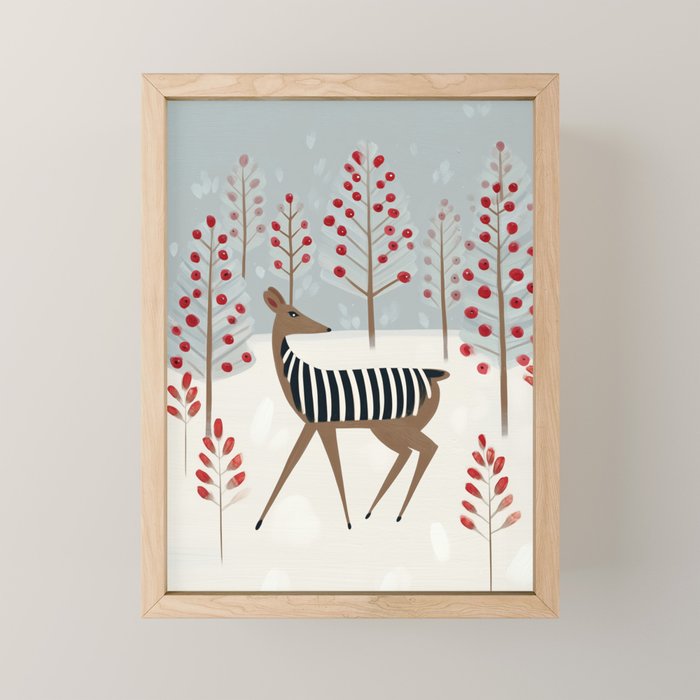 Deer In the Snowy Forest Mini Art Print Gallery Image 1