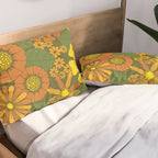 Orange, Brown, Yellow and Green Retro Daisy Pattern Pillow Sham Gallery Image 2