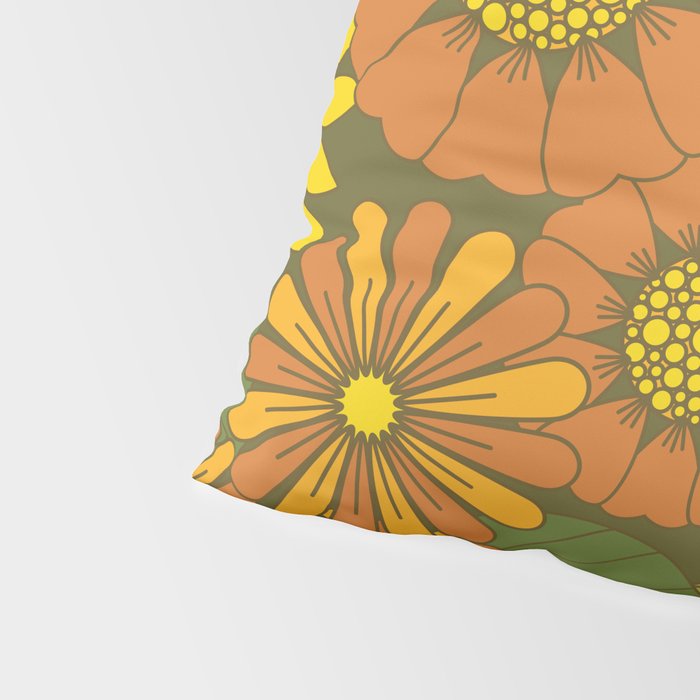 Orange, Brown, Yellow and Green Retro Daisy Pattern Pillow Sham Gallery Image 4