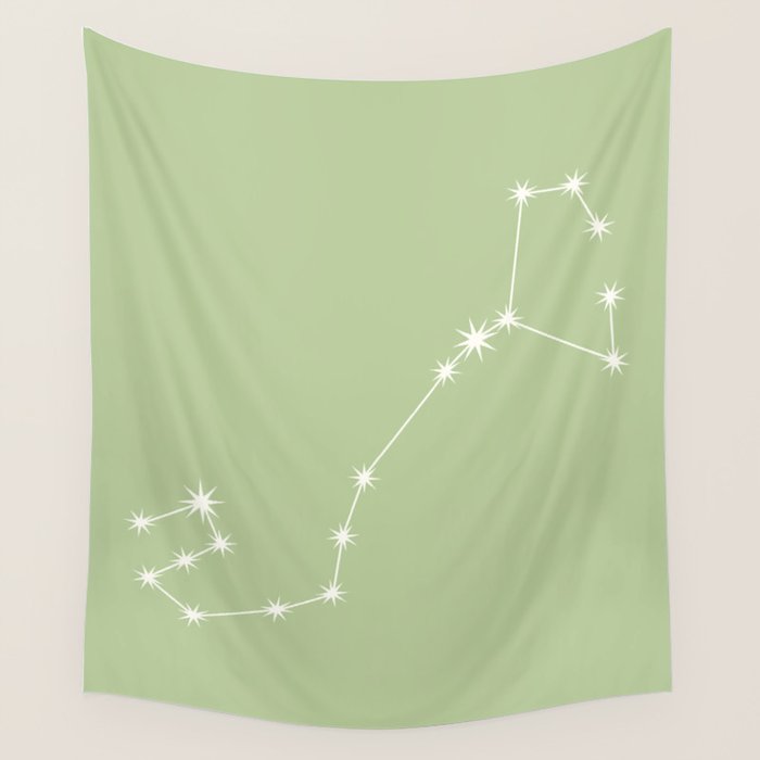 Scorpio Zodiac Star Constellation Line Art Soft Green Wall Tapestry Gallery Image 4