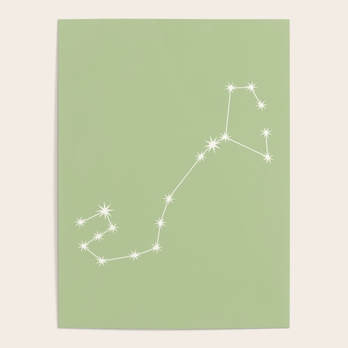 Scorpio Zodiac Star Constellation Line Art Soft Green Poster Gallery Image 4