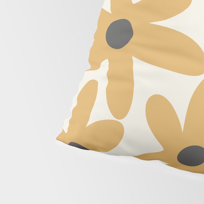 Daisy Time Retro Floral Pattern in Muted Mustard Gold, Charcoal Grey, and Cream Pillow Sham Gallery Image 4