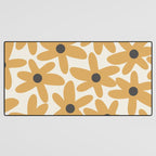 Daisy Time Retro Floral Pattern in Muted Mustard Gold, Charcoal Grey, and Cream Desk Mat Gallery Image 3