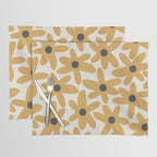 Daisy Time Retro Floral Pattern in Muted Mustard Gold, Charcoal Grey, and Cream Placemat Gallery Image 1