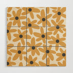 Daisy Time Retro Floral Pattern in Muted Mustard Gold, Charcoal Grey, and Cream Wood Wall Art Gallery Image 1