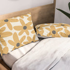 Daisy Time Retro Floral Pattern in Muted Mustard Gold, Charcoal Grey, and Cream Pillow Sham Gallery Image 2