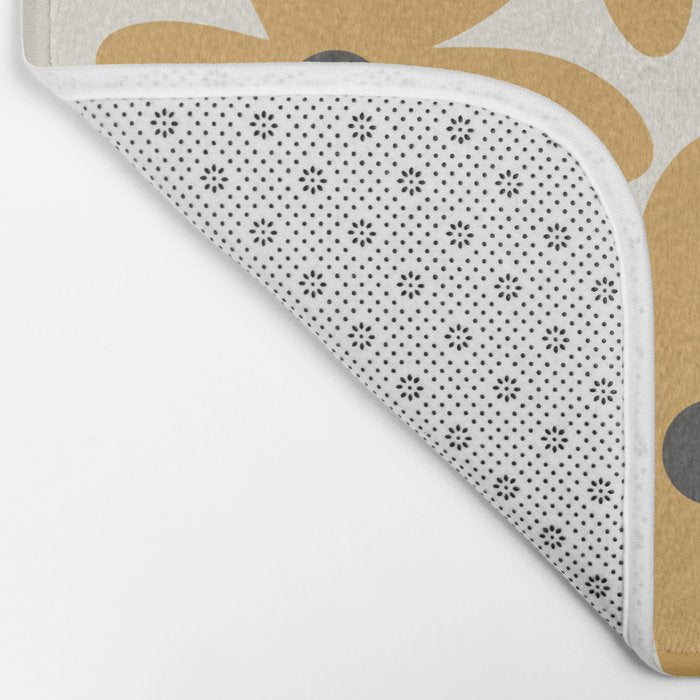 Daisy Time Retro Floral Pattern in Muted Mustard Gold, Charcoal Grey, and Cream Bath Mat Gallery Image 2
