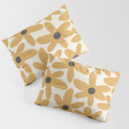 Daisy Time Retro Floral Pattern in Muted Mustard Gold, Charcoal Grey, and Cream Pillow Sham Gallery Image 3