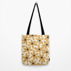 Daisy Time Retro Floral Pattern in Muted Mustard Gold, Charcoal Grey, and Cream Tote Bag Gallery Image 2