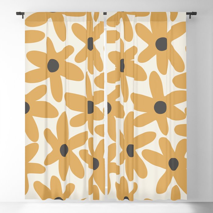 Daisy Time Retro Floral Pattern in Muted Mustard Gold, Charcoal Grey, and Cream Window Curtain Gallery Image 5