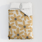 Daisy Time Retro Floral Pattern in Muted Mustard Gold, Charcoal Grey, and Cream Duvet Cover Gallery Image 6