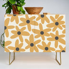 Daisy Time Retro Floral Pattern in Muted Mustard Gold, Charcoal Grey, and Cream Credenza Gallery Image 1