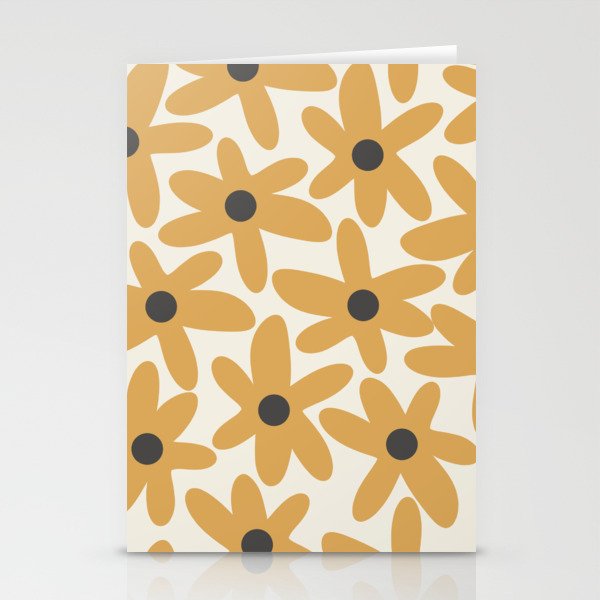 Daisy Time Retro Floral Pattern in Muted Mustard Gold, Charcoal Grey, and Cream Stationery Card Gallery Image 1