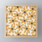 Daisy Time Retro Floral Pattern in Muted Mustard Gold, Charcoal Grey, and Cream Mini Art Print Gallery Image 1