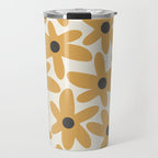 Daisy Time Retro Floral Pattern in Muted Mustard Gold, Charcoal Grey, and Cream Travel Mug Gallery Image 1