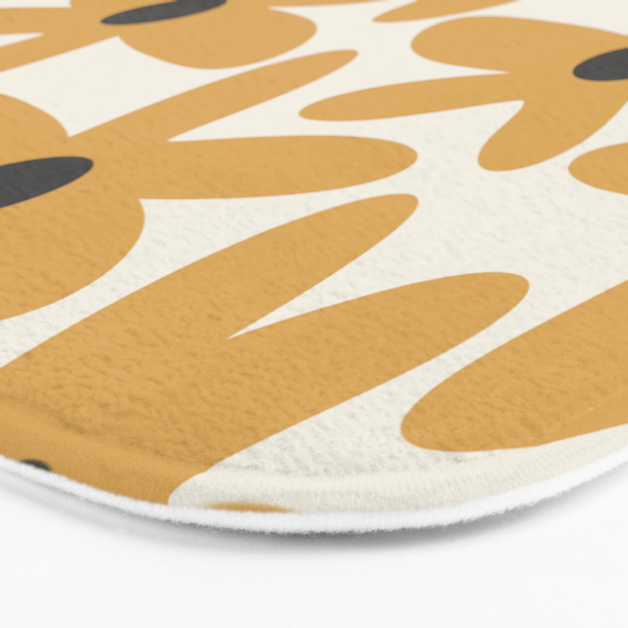 Daisy Time Retro Floral Pattern in Muted Mustard Gold, Charcoal Grey, and Cream Bath Mat Gallery Image 3