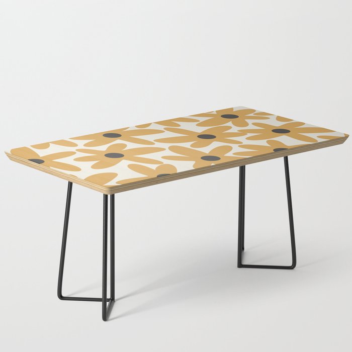 Daisy Time Retro Floral Pattern in Muted Mustard Gold, Charcoal Grey, and Cream Coffee Table Gallery Image 1