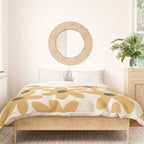 Daisy Time Retro Floral Pattern in Muted Mustard Gold, Charcoal Grey, and Cream Duvet Cover Gallery Image 3
