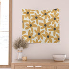 Daisy Time Retro Floral Pattern in Muted Mustard Gold, Charcoal Grey, and Cream Wall Tapestry Gallery Image 2