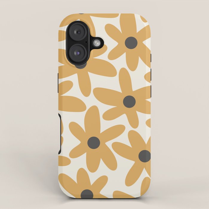 Daisy Time Retro Floral Pattern in Muted Mustard Gold, Charcoal Grey, and Cream iPhone Case Gallery Image 1