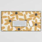 Daisy Time Retro Floral Pattern in Muted Mustard Gold, Charcoal Grey, and Cream Desk Mat Gallery Image 1