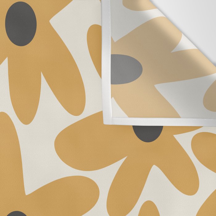 Daisy Time Retro Floral Pattern in Muted Mustard Gold, Charcoal Grey, and Cream Wall Tapestry Gallery Image 3
