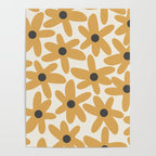 Daisy Time Retro Floral Pattern in Muted Mustard Gold, Charcoal Grey, and Cream Poster Gallery Image 4