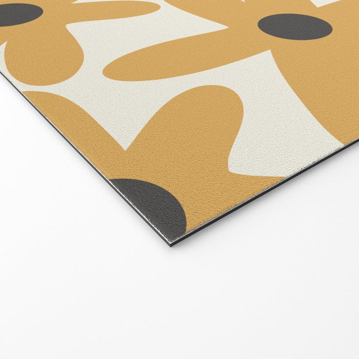 Daisy Time Retro Floral Pattern in Muted Mustard Gold, Charcoal Grey, and Cream Welcome Mat Gallery Image 2