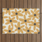 Daisy Time Retro Floral Pattern in Muted Mustard Gold, Charcoal Grey, and Cream Outdoor Rug Gallery Image 1