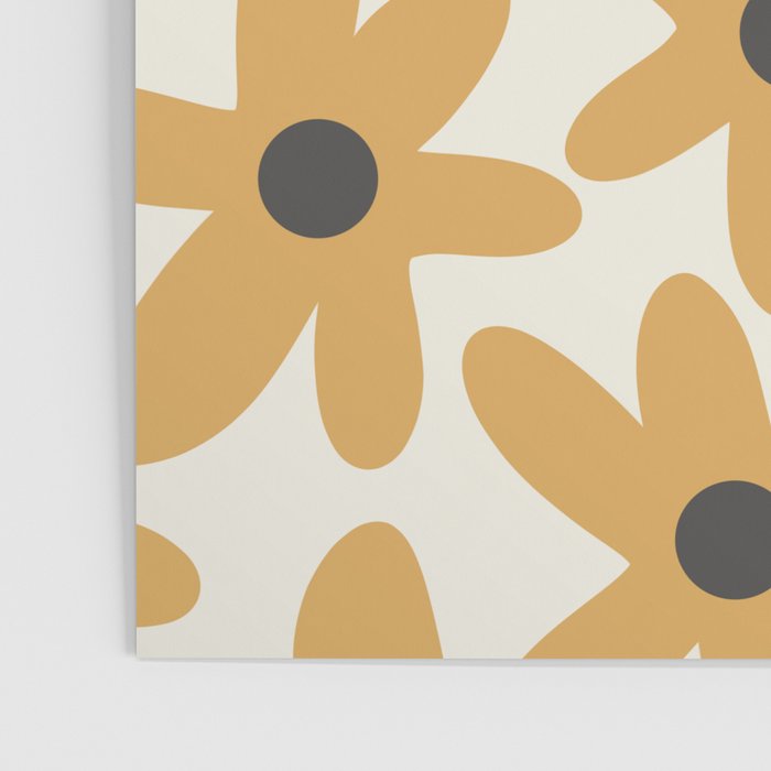 Daisy Time Retro Floral Pattern in Muted Mustard Gold, Charcoal Grey, and Cream Poster Gallery Image 3