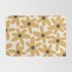 Daisy Time Retro Floral Pattern in Muted Mustard Gold, Charcoal Grey, and Cream Rug Gallery Image 2